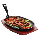 Vogue Cast Iron Oval Sizzler - 28x19cm with Wooden Stand