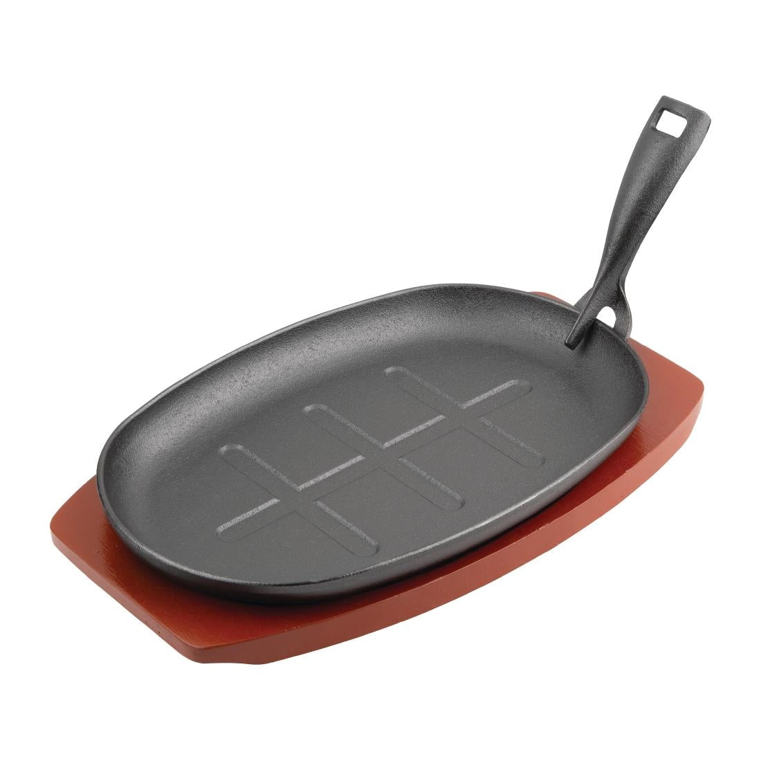 Vogue Cast Iron Oval Sizzler - 28x19cm with Wooden Stand