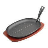 Vogue Cast Iron Oval Sizzler - 28x19cm with Wooden Stand