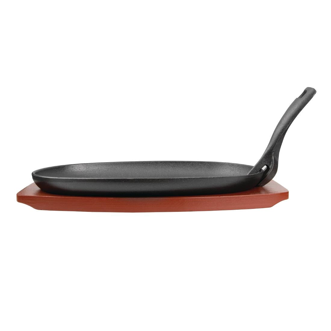 Vogue Cast Iron Oval Sizzler - 28x19cm with Wooden Stand