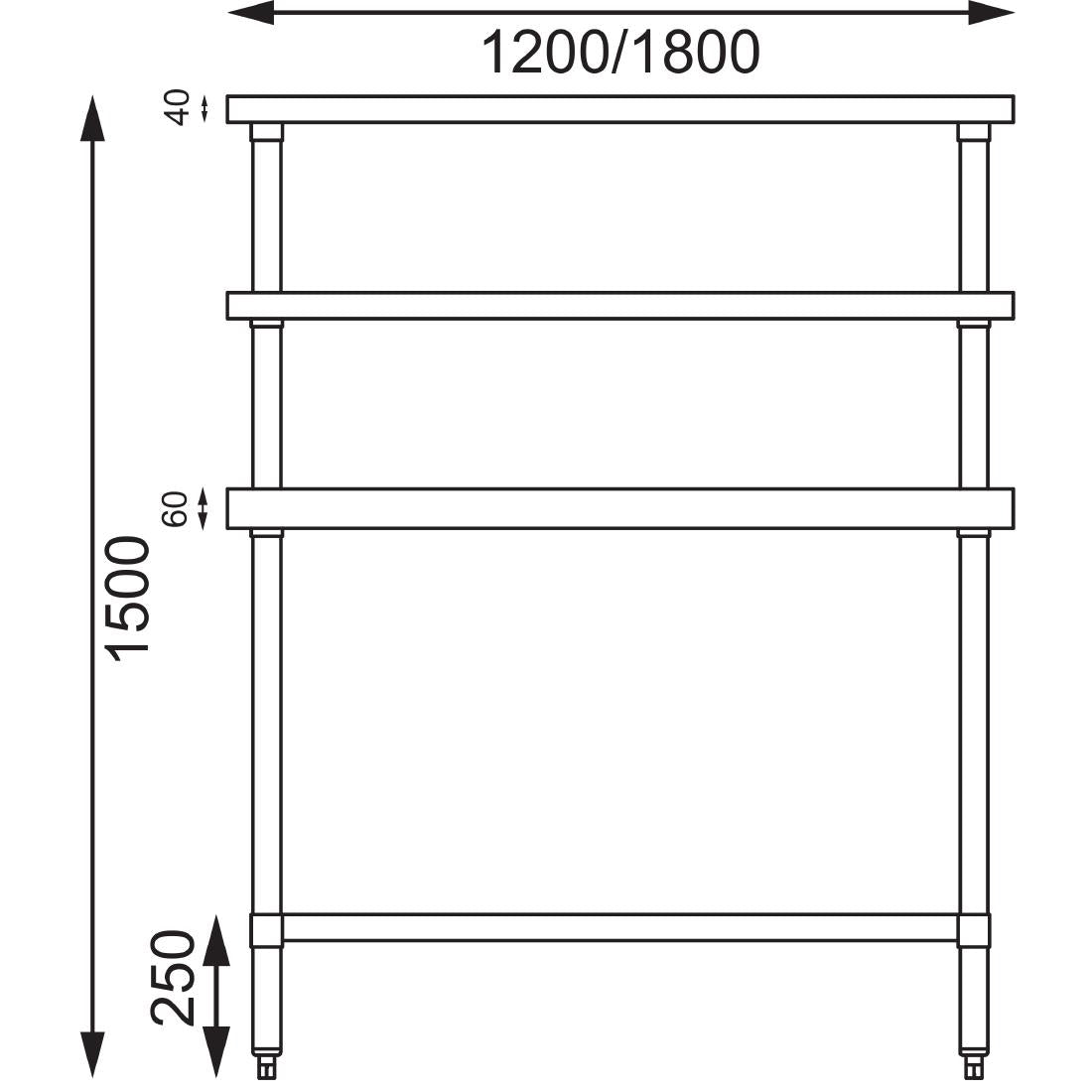 Vogue Table with Gantry Shelf St/St - 1500x1200x600mm 59x46 1/4x23 1/2"