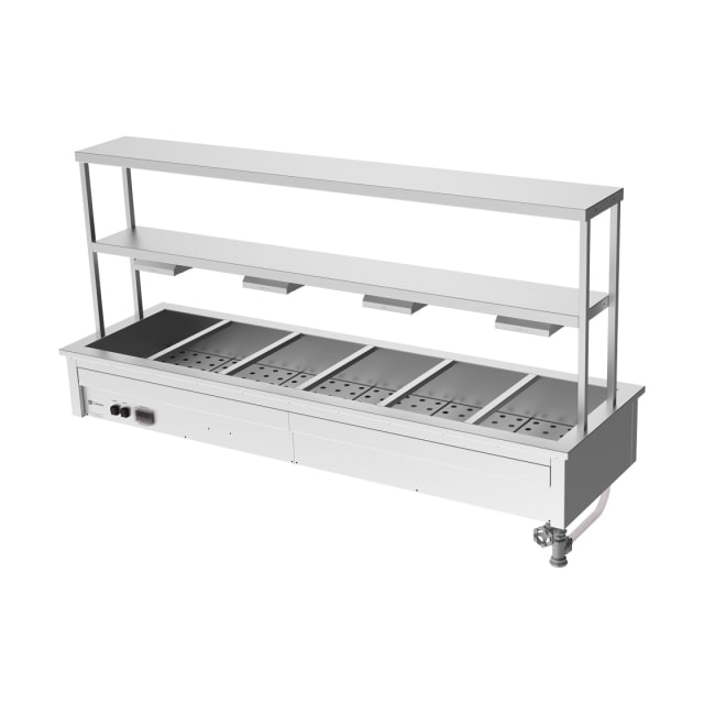 Culinaire Drop In Bain Marie with Double Gantry & Heat Lamps to Bottom Shelf CH.BM.D.GDB.6