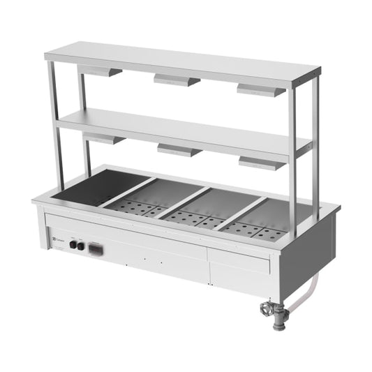 Culinaire Drop In Bain Marie with Double Gantry & Heat Lamps to Bottom & Top Shelves CH.BM.D.GDD.4