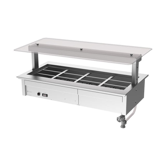 Culinaire Drop In Counter Line Bain Marie with Flat Glass Gantry - Stainless Steel Fixings CH.BMC.D.GSF.4