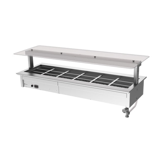 Culinaire Drop In Counter Line Bain Marie With Flat Glass Gantry - Stainless Steel Fixings CH.BMC.D.GSF.6