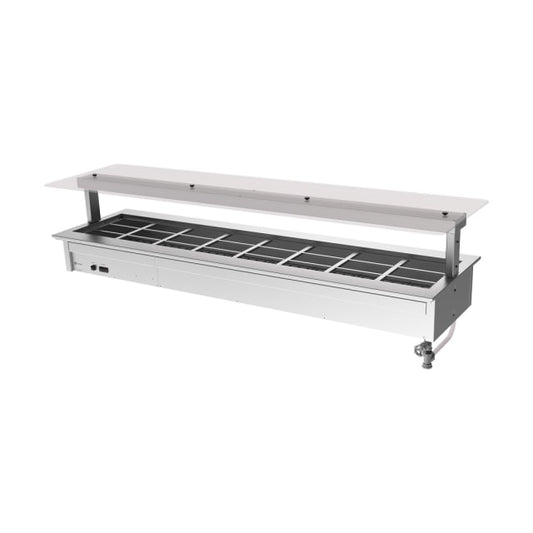 Culinaire Drop In Counter Line Bain Marie With Flat Glass Gantry - Stainless Steel Fixings CH.BMC.D.GSF.8