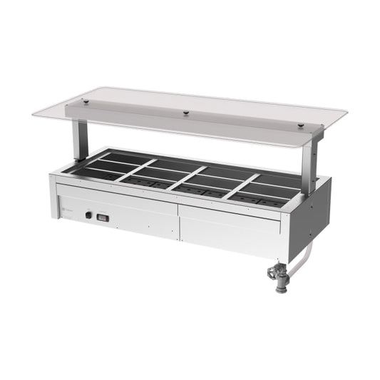 Culinaire Under Bench Counter Line Bain Marie With Flat Glass Gantry - Stainless Steel Fixings CH.BMC.U.GSF.4