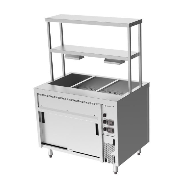 Culinaire Island Bain Marie with Double Gantry & Heat Lamps to Bottom Shelf CH.BMH.I.GDB.3