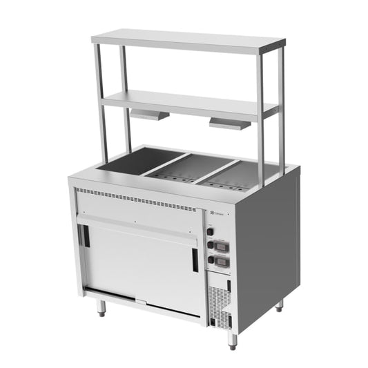 Culinaire Island Bain Marie with Double Gantry & Heat Lamps to Bottom Shelf CH.BMH.I.GDB.3