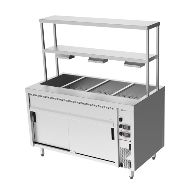 Culinaire Island Bain Marie with Double Gantry & Heat Lamps to Bottom Shelf CH.BMH.I.GDB.4