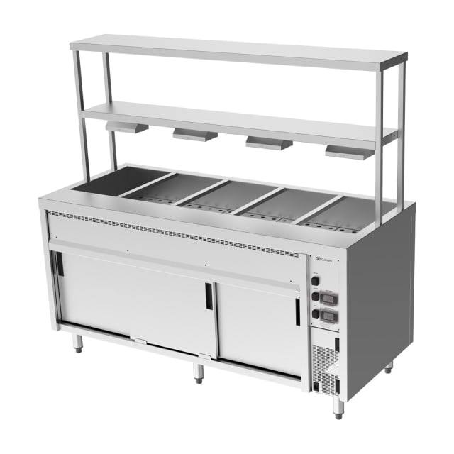 Culinaire Island Bain Marie with Double Gantry & Heat Lamps to Bottom Shelf CH.BMH.I.GDB.5