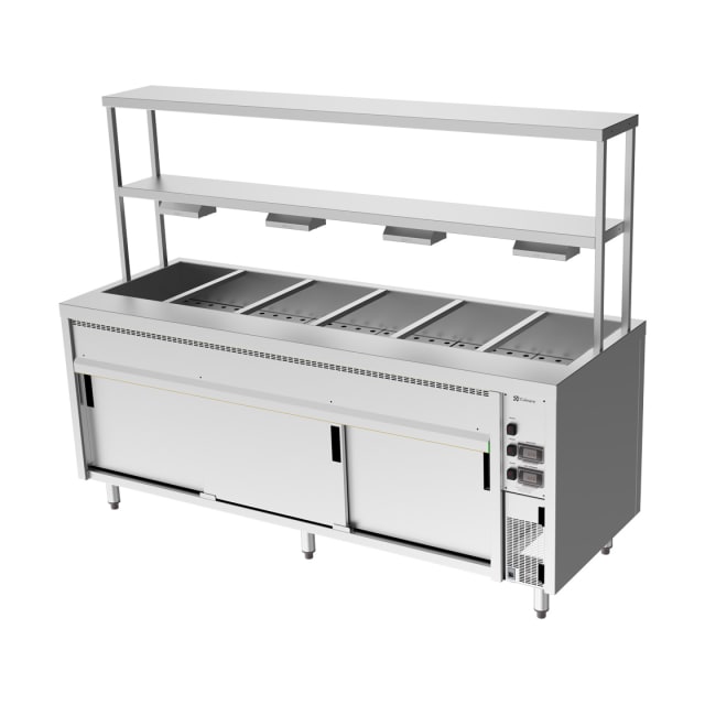 Culinaire Island Bain Marie with Double Gantry & Heat Lamps to Bottom Shelf CH.BMH.I.GDB.6