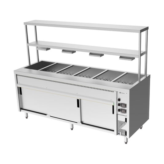 Culinaire Island Bain Marie with Double Gantry & Heat Lamps to Bottom Shelf CH.BMH.I.GDB.6