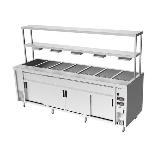 Culinaire Island Bain Marie with Double Gantry & Heat Lamps to Bottom Shelf CH.BMH.I.GDB.7