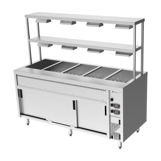 Culinaire Island Bain Marie with Double Gantry & Heat Lamps to Bottom & Top Shelves CH.BMH.I.GDD.5