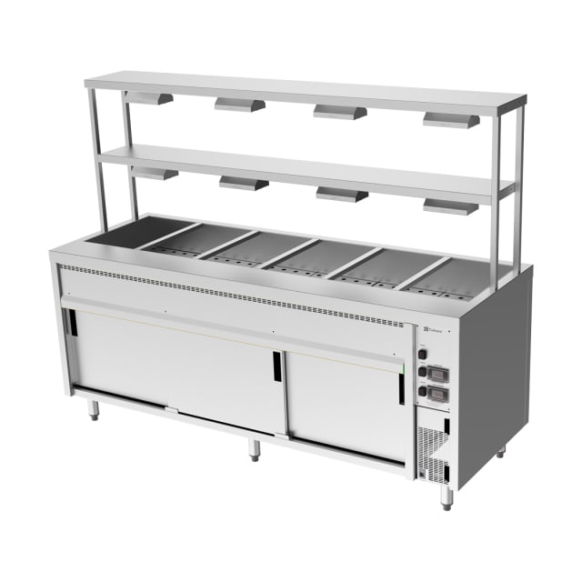 Culinaire Island Bain Marie with Double Gantry & Heat Lamps to Bottom & Top Shelves CH.BMH.I.GDD.6