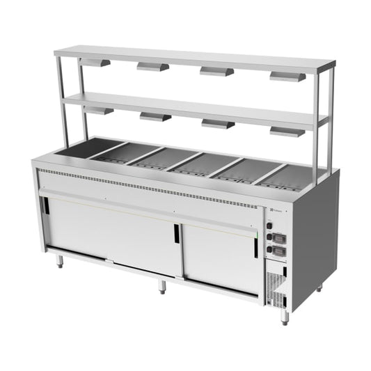 Culinaire Island Bain Marie with Double Gantry & Heat Lamps to Bottom & Top Shelves CH.BMH.I.GDD.6