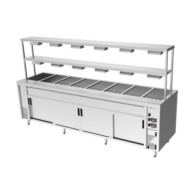 Culinaire Island Bain Marie with Double Gantry & Heat Lamps to Bottom & Top Shelves CH.BMH.I.GDD.8