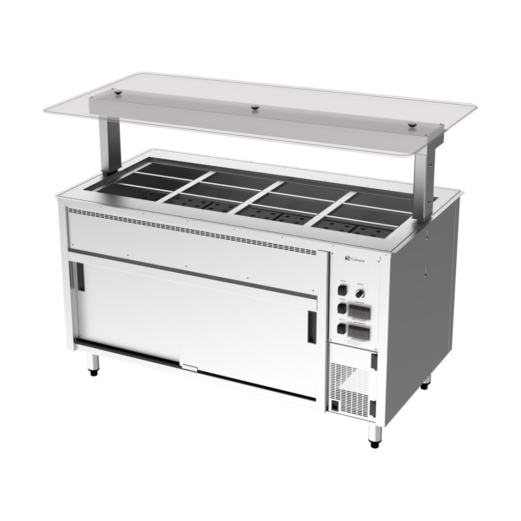 Culinaire Under Bench Counter Line Bain Marie With Flat Glass Gantry - Stainless Steel Fixings CH.BMHC.U.GSF.4