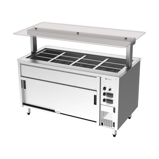 Culinaire Under Bench Counter Line Bain Marie With Flat Glass Gantry - Stainless Steel Fixings CH.BMHC.U.GSF.4
