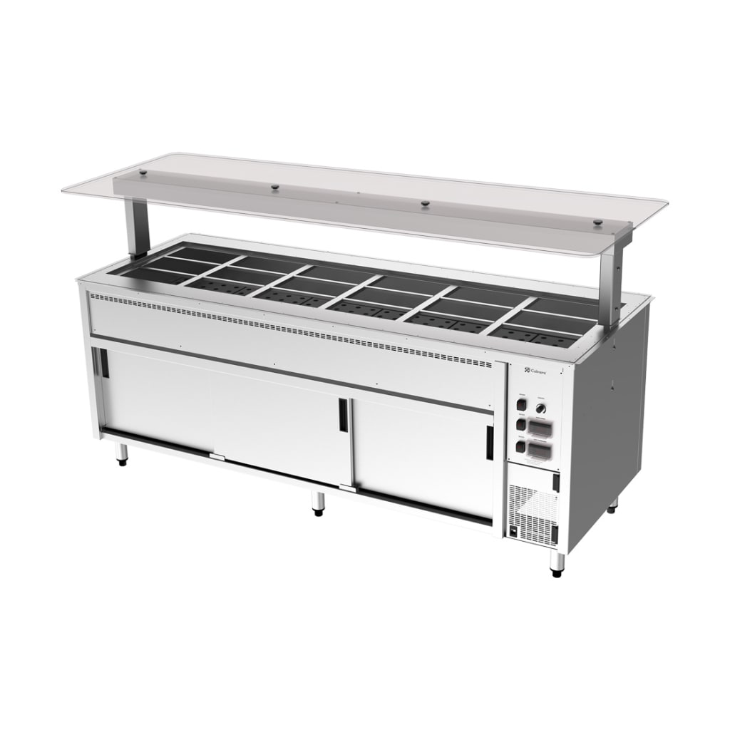 Culinaire Under Bench Counter Line Bain Marie With Flat Glass Gantry - Stainless Steel Fixings CH.BMHC.U.GSF.6