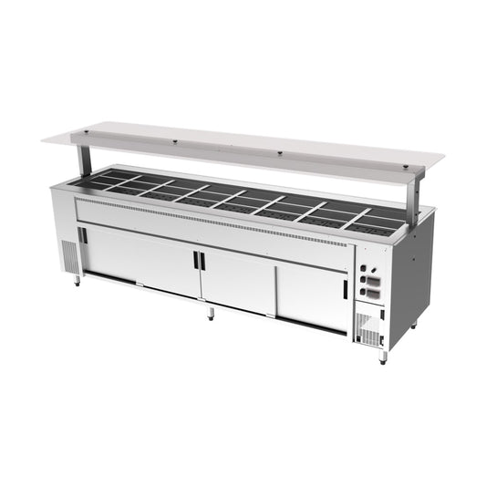 Culinaire Under Bench Counter Line Bain Marie With Flat Glass Gantry - Stainless Steel Fixings CH.BMHC.U.GSF.8