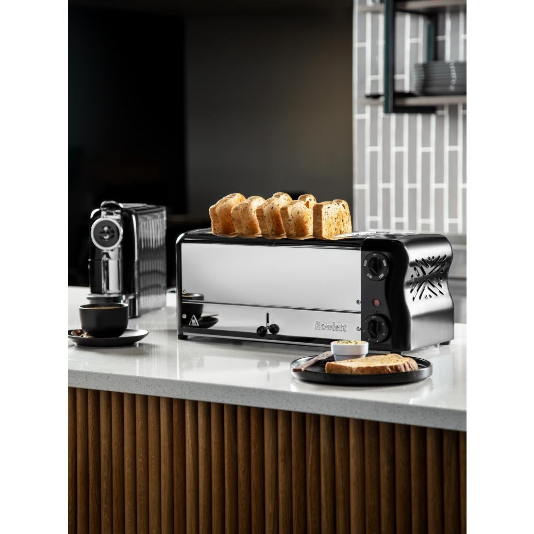 Rowlett Esprit 6 Slot Toaster Jet Black with Elements & Sandwich Cage