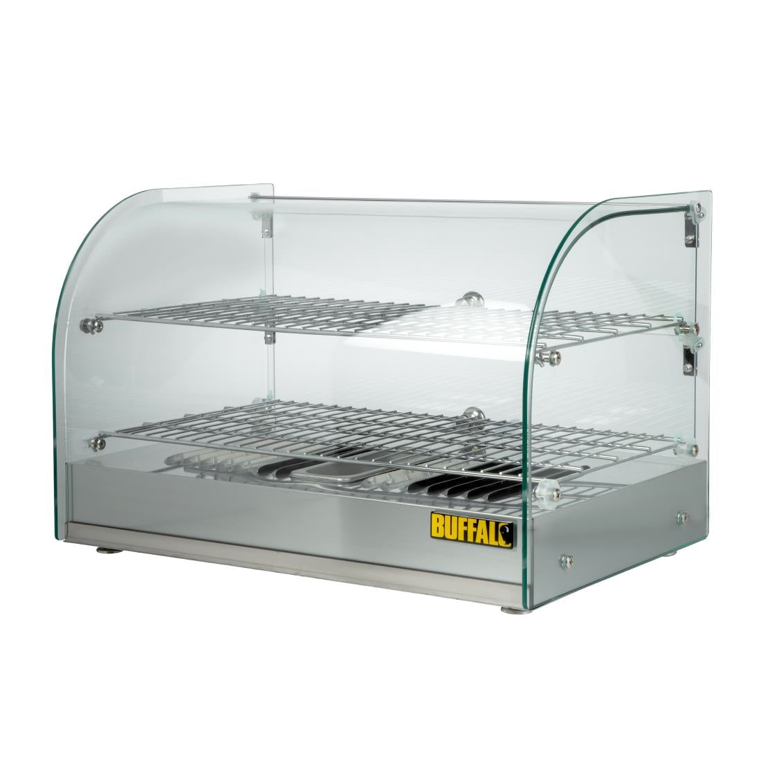 Apuro Pastry Heated Showcase Curved Glass w/Hinged Rear Doors 2 Shelves 45Ltr