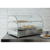 Apuro Pastry Heated Showcase Curved Glass w/Hinged Rear Doors 2 Shelves 45Ltr