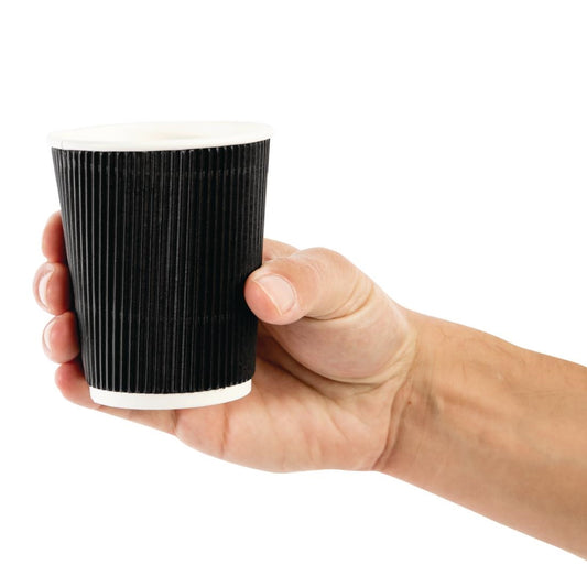 Fiesta Recyclable Hot Cups Ripple Wall Black - 228ml (8oz) (Sleeve 25)