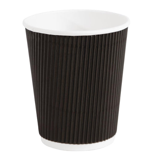 Fiesta Recyclable Hot Cups Ripple Wall Black - 228ml (8oz) (Box 500)