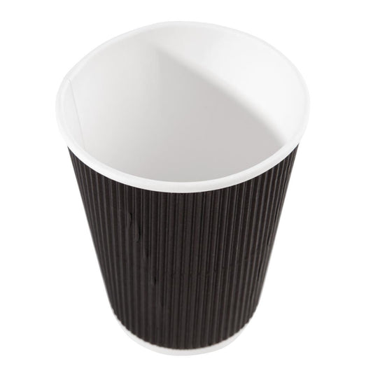 Fiesta Recyclable Hot Cups Ripple Wall Black - 340ml (12oz) (Sleeve 25)