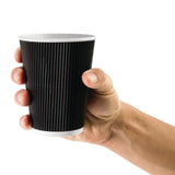 Fiesta Recyclable Hot Cups Ripple Wall Black - 340ml 12oz (Box 500)