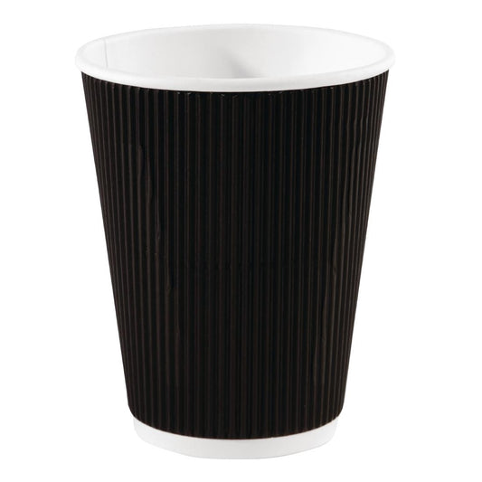 Fiesta Recyclable Hot Cups Ripple Wall Black - 340ml (12oz) (Sleeve 25)