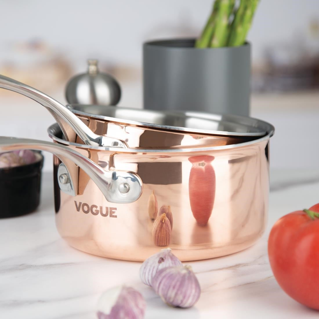 Vogue Induction Tri-Wall Copper Sauce Pan - 180mm 7"