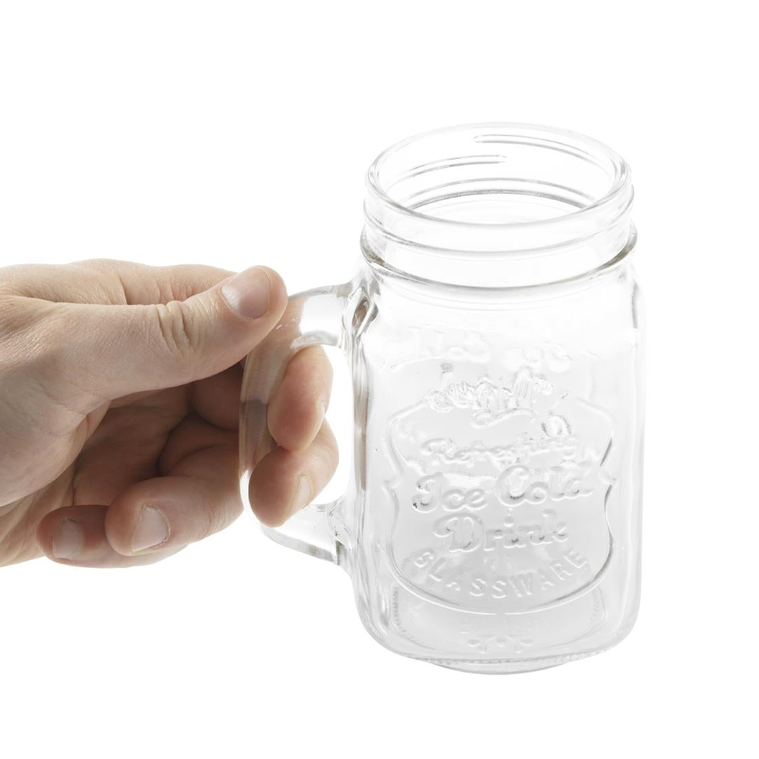 Olympia Handled Drinking Jar Printed "Ice Cold Drink" - 450ml 16oz (Box 12)