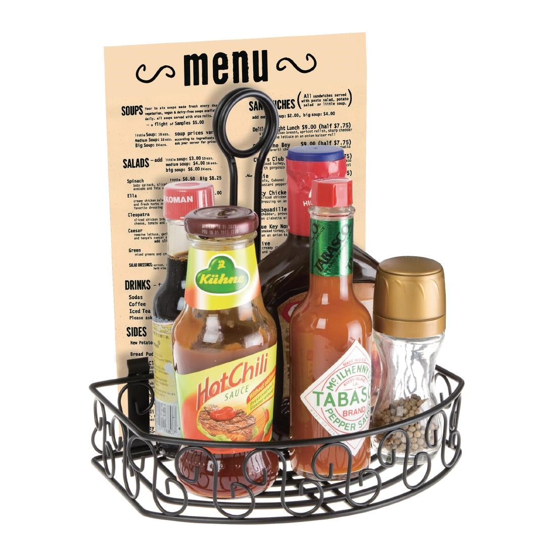 Olympia Black Wire Condiment Holder with Clip Back for Menus 230(h)x215(w)155mm