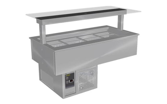 Culinaire Under Bench Refrigerated Counter Line Self Contained Cold Well With Flat Glass Gantry - St CR.CWCF.U.GSF.4
