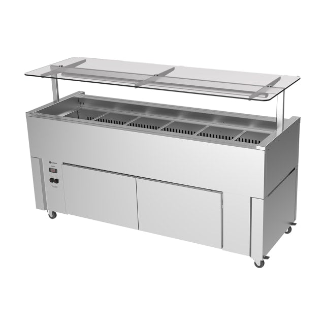 Culinaire 6 Bay Slimline Mobile Refrigerated Island Buffet With Flat Glass Gantry CR.IB.CLCBF.GCF.6