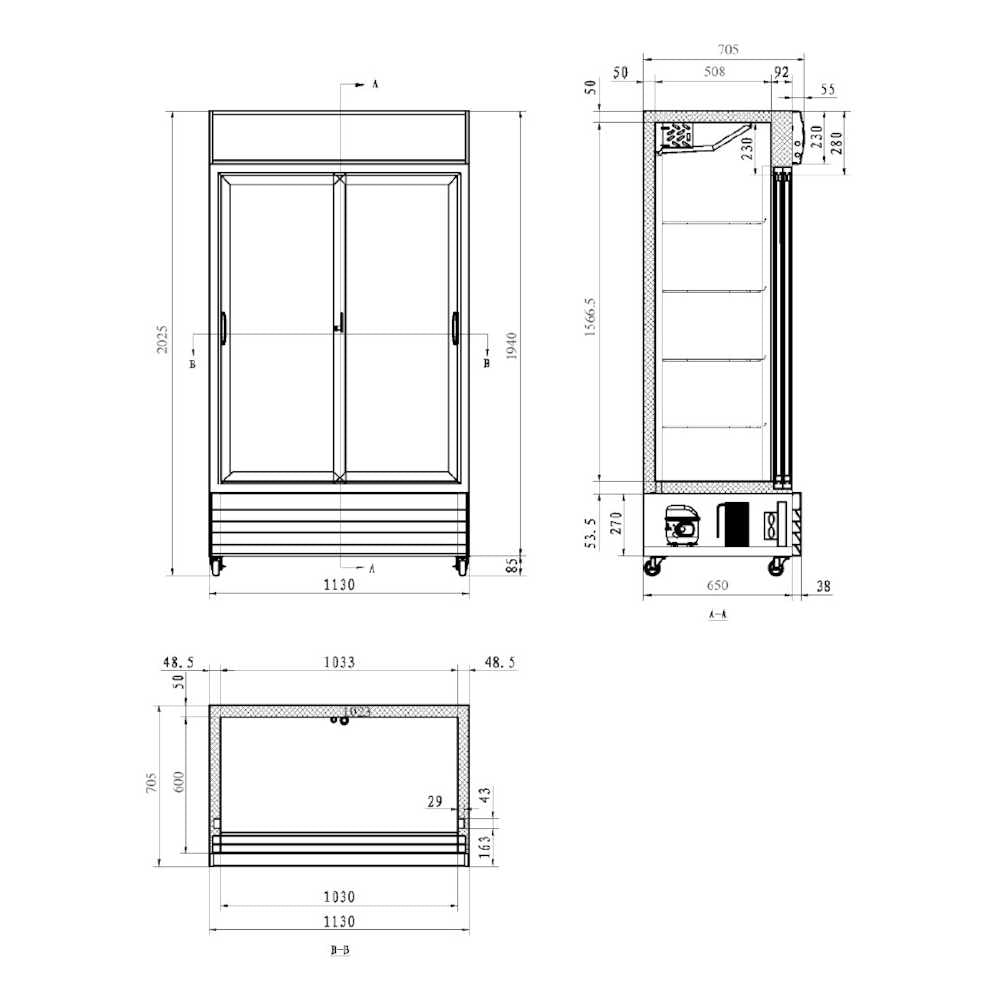 1000L Double Sliding Door Upright Display Fridge - Glass Door CU1000TNG-SD