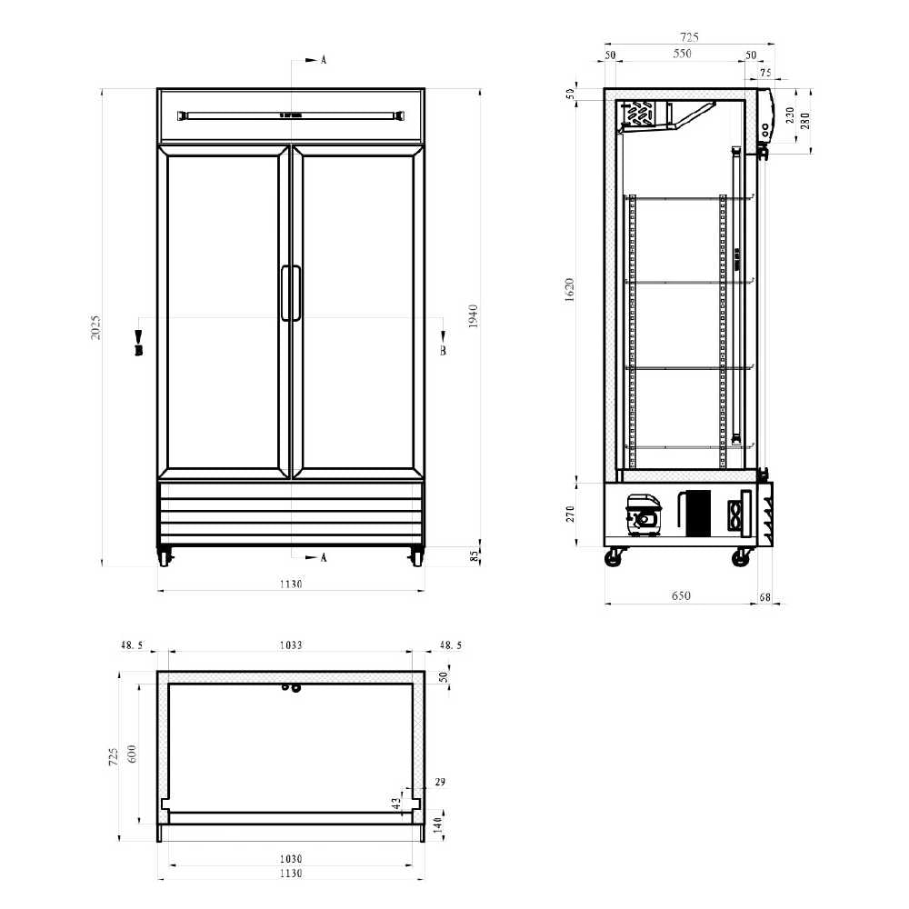 1000L Double Door Upright Display Fridge - Glass Door