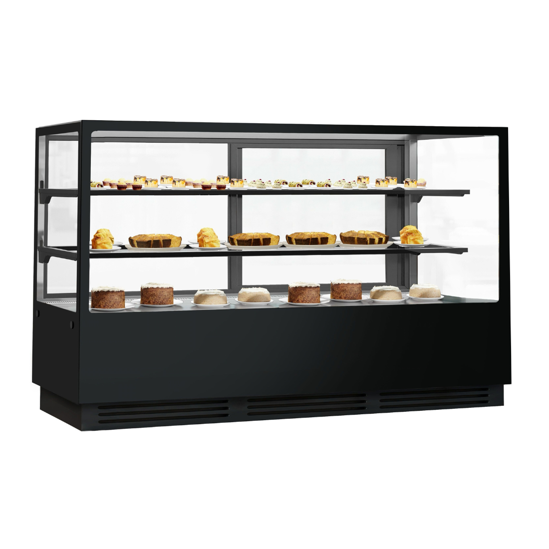 BONVUE Noir Tot 1800mm 2 Shelves Square Cake Display Cabinet - CVS180-2B