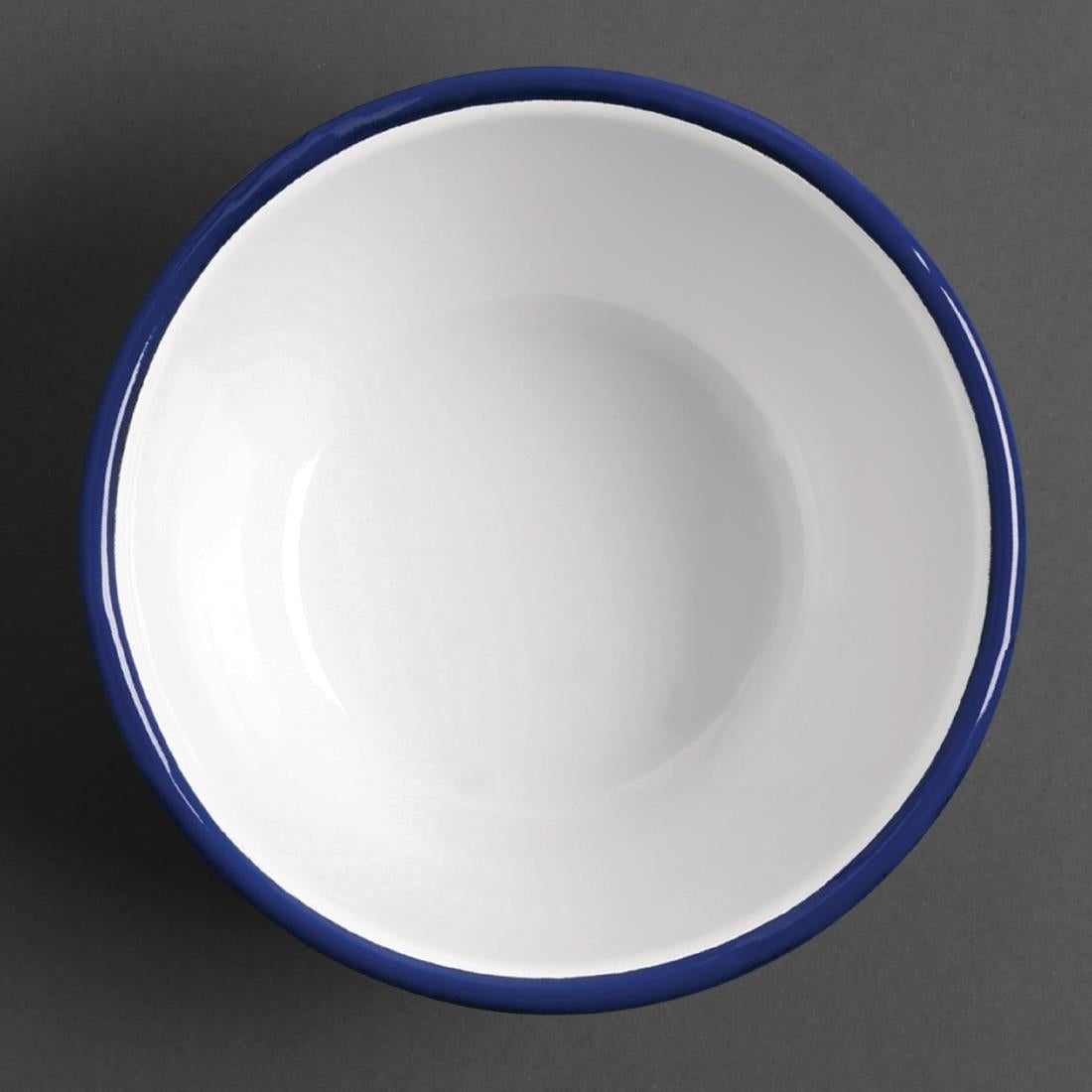 Olympia Enamel White/Blue Pudding Bowl - 155(dia)x70(h)mm (Box 6)