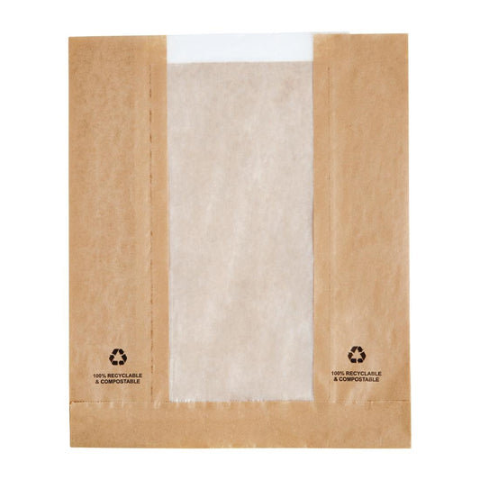 Fiesta Compostable Food Bag with Glassine Window 3.5x10.5x8.5'' (Pack 1000)