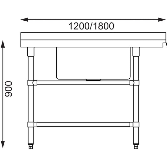 Vogue Dishwasher Inlet Table with Sink (90mm outlet) - 1200x700x960mm L/H