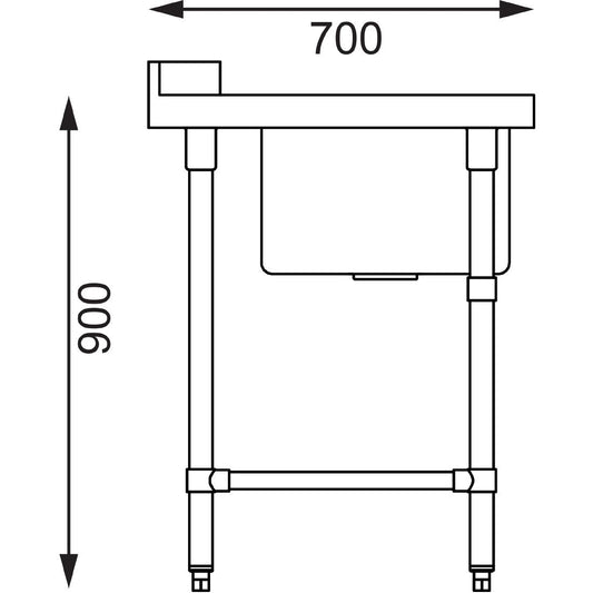 Vogue Dishwasher Inlet Table with Sink (90mm outlet) - 1200x700x960mm L/H