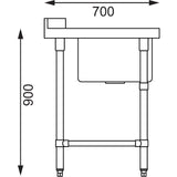 Vogue Dishwasher Inlet Table with Sink (90mm outlet) - 1200x700x960mm L/H