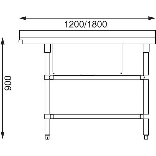 Vogue Dishwasher Inlet Table with Sink (90mm outlet) - 1200x700x960mm R/H