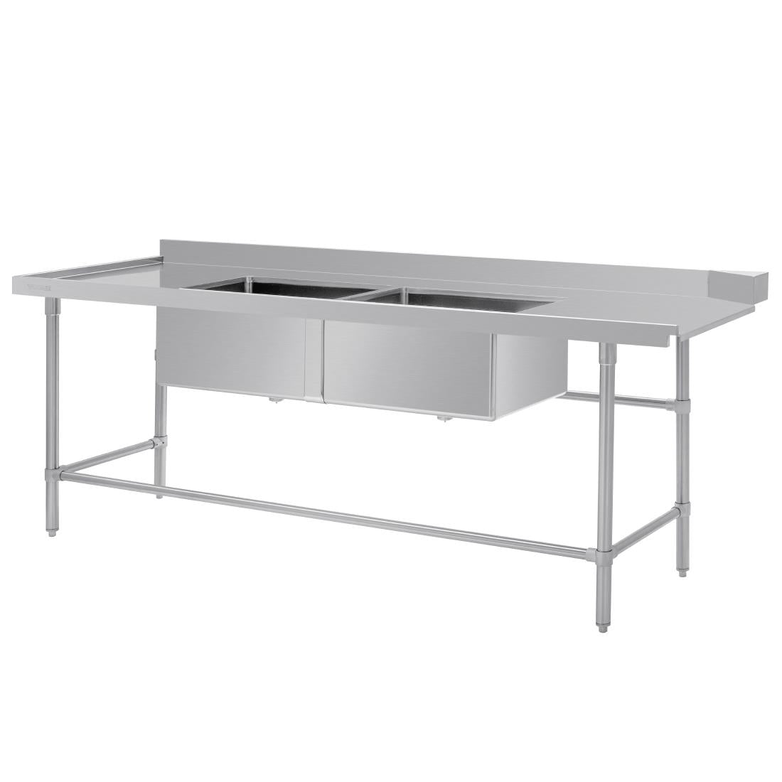Vogue Dishwasher Inlet Table with Double Bowl Sink 90mm outlet 2400x70 ...