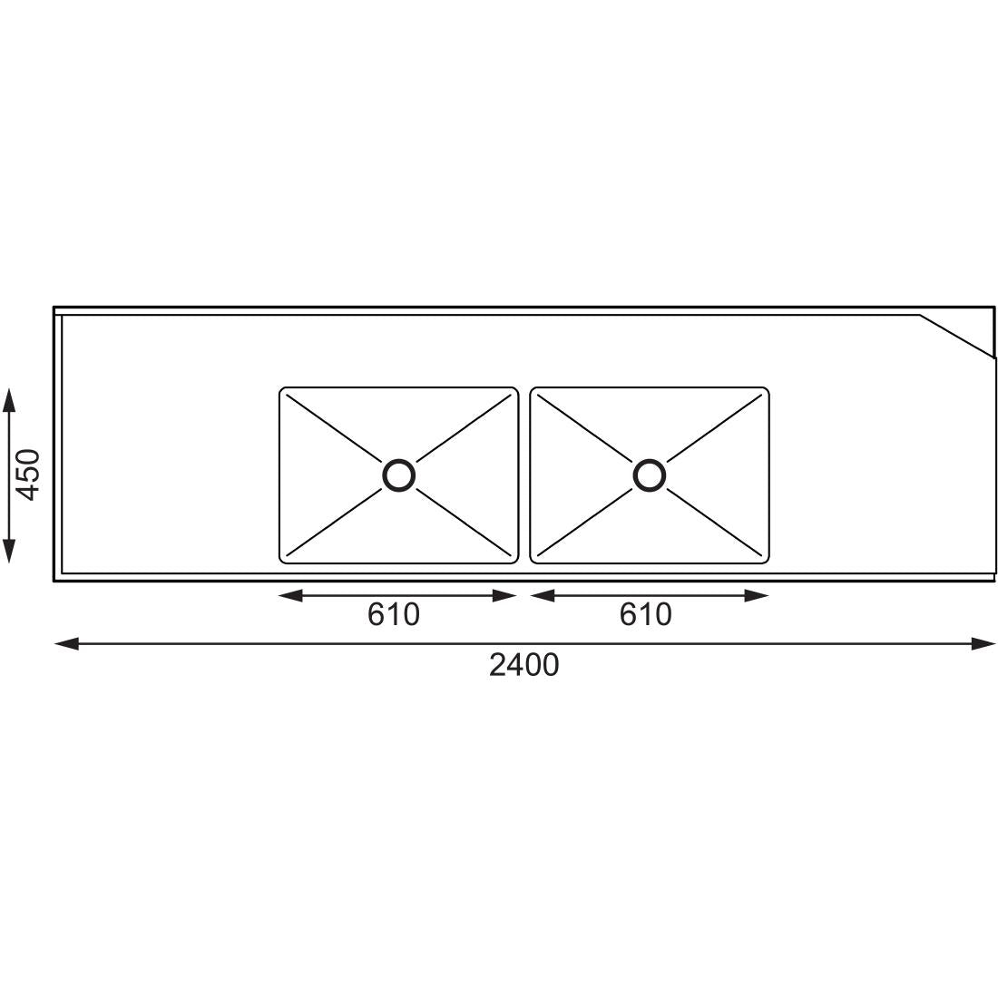 Vogue Dishwasher Inlet Table with Double Bowl Sink 90mm outlet 2400x700x960mmL/H